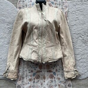 Women’s Cream Leather Zip-Front Jacket